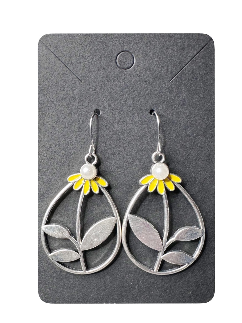 Yellow Daisy Drop Earrings for Women - Silver Tone Floral Design